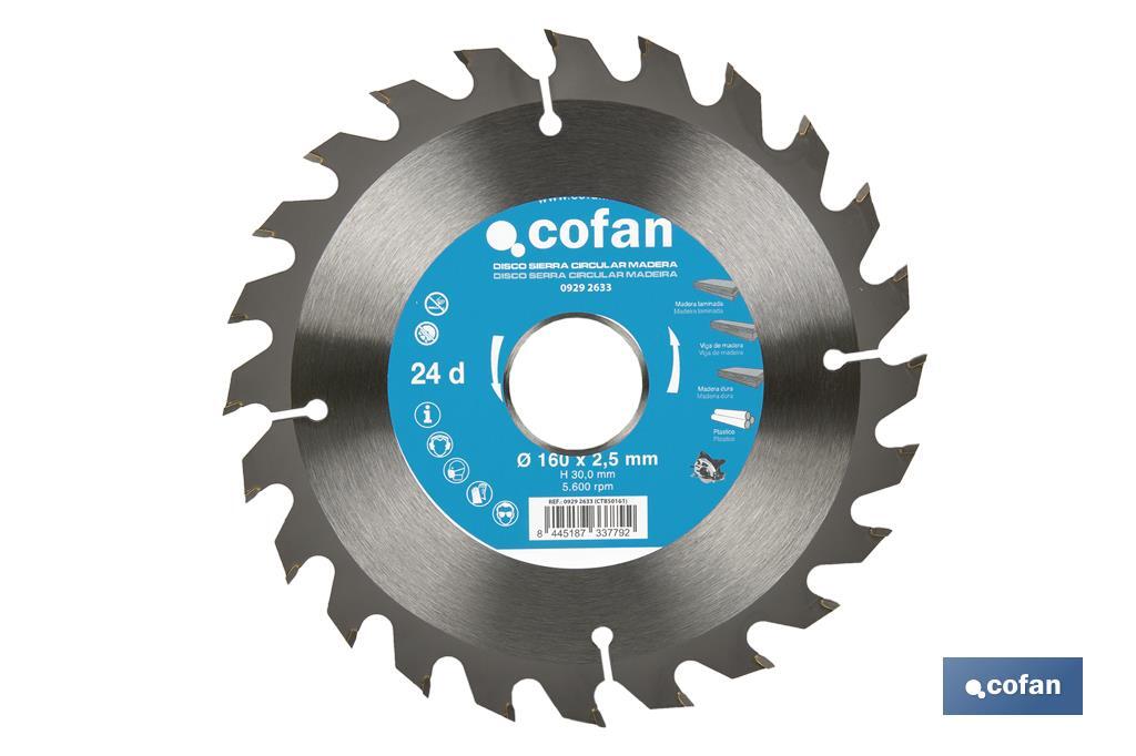 Hoja de sierra circular | Disco de corte para madera | Diferentes números de dientes | Amplia variedad de medidas - Cofan