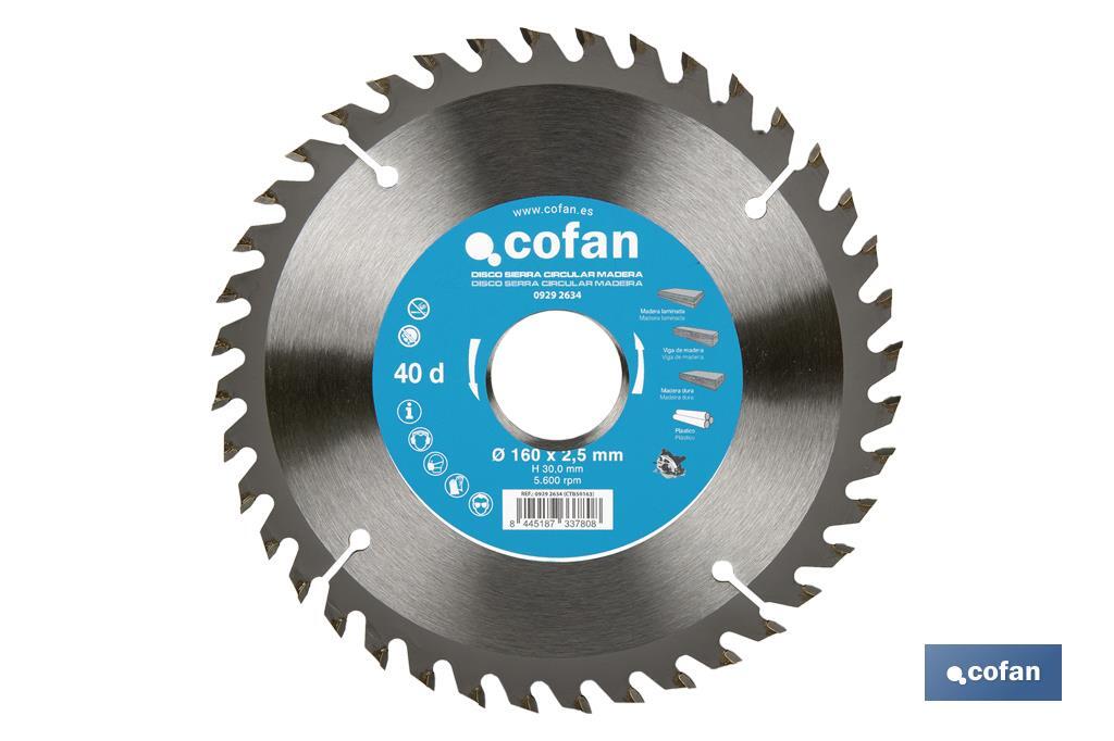 Hoja de sierra circular | Disco de corte para madera | Diferentes números de dientes | Amplia variedad de medidas - Cofan