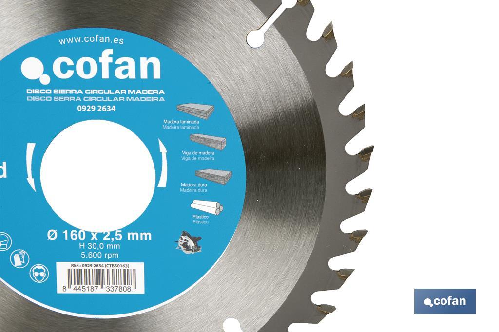 Circular saw blade | Suitable for cutting wood | Available in different teeth | Available in wide range of sizes - Cofan