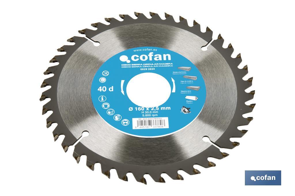 Lâmina de serra circular | Disco de corte para madeira | Diferentes números de dentes | Ampla variedade de medidas - Cofan