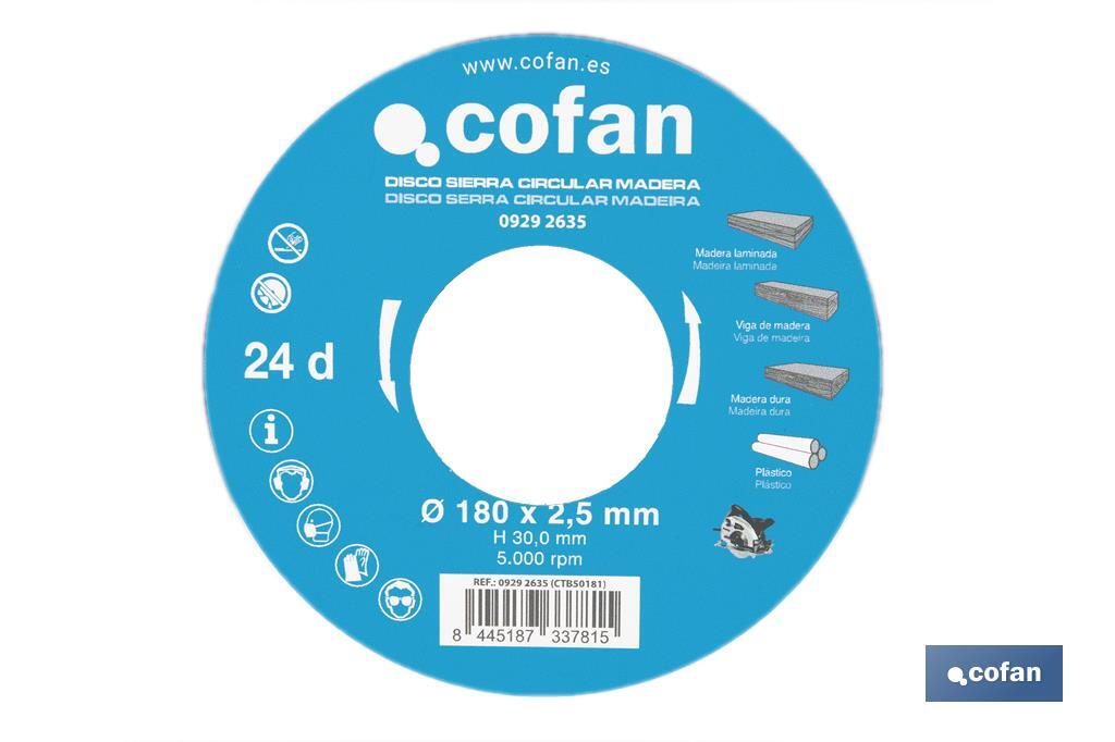 Hoja de sierra circular | Disco de corte para madera | Diferentes números de dientes | Amplia variedad de medidas - Cofan