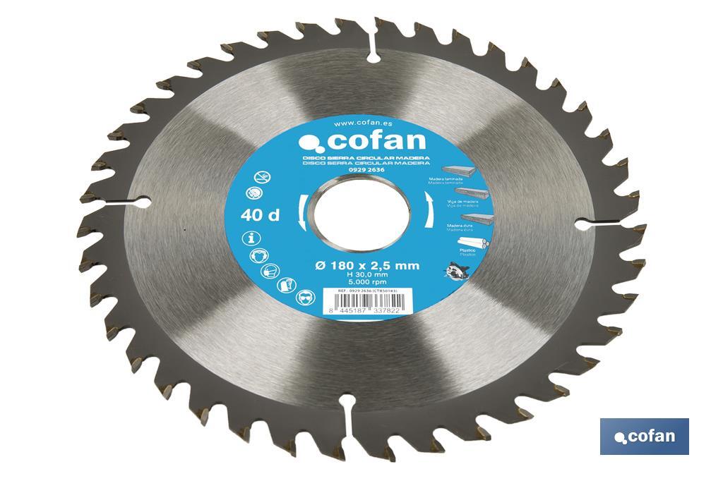 Hoja de sierra circular | Disco de corte para madera | Diferentes números de dientes | Amplia variedad de medidas - Cofan