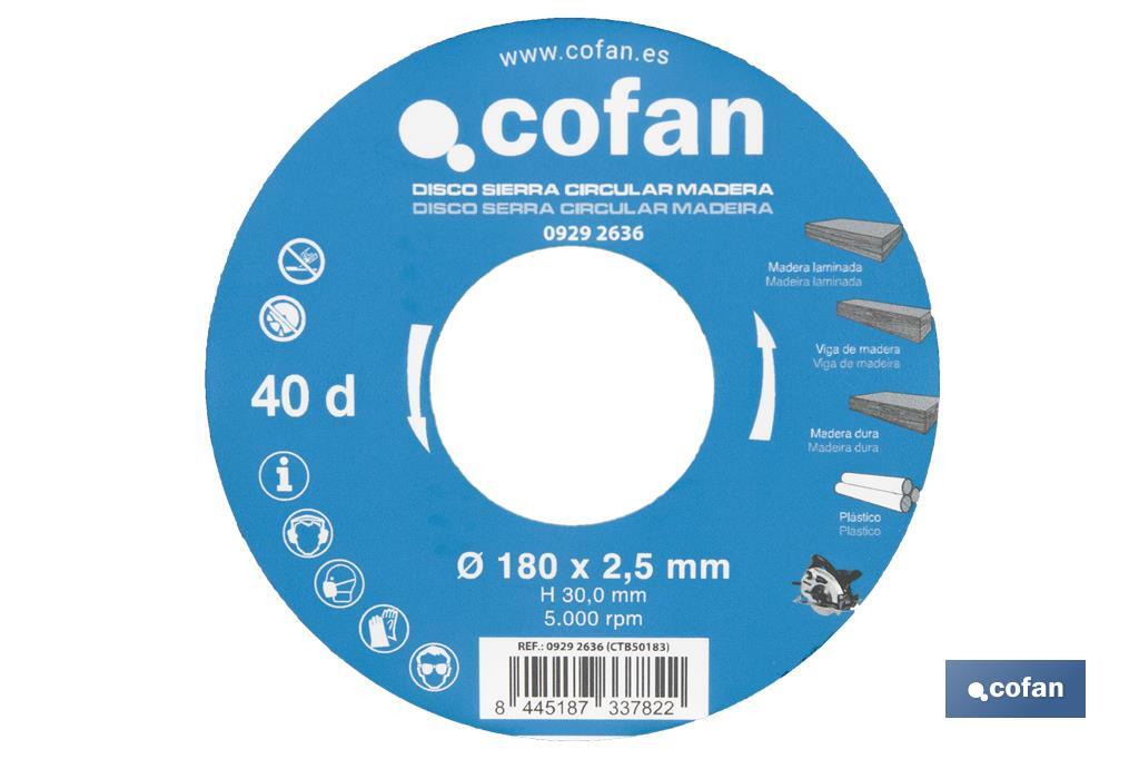 Lâmina de serra circular | Disco de corte para madeira | Diferentes números de dentes | Ampla variedade de medidas - Cofan