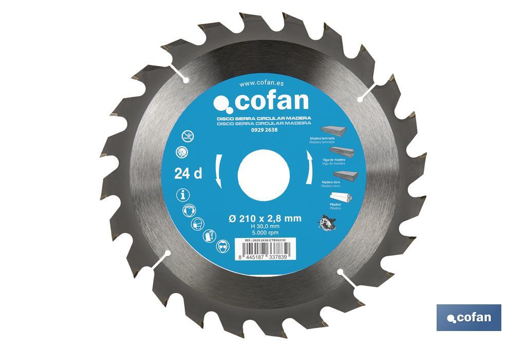 Hoja de sierra circular | Disco de corte para madera | Diferentes números de dientes | Amplia variedad de medidas - Cofan