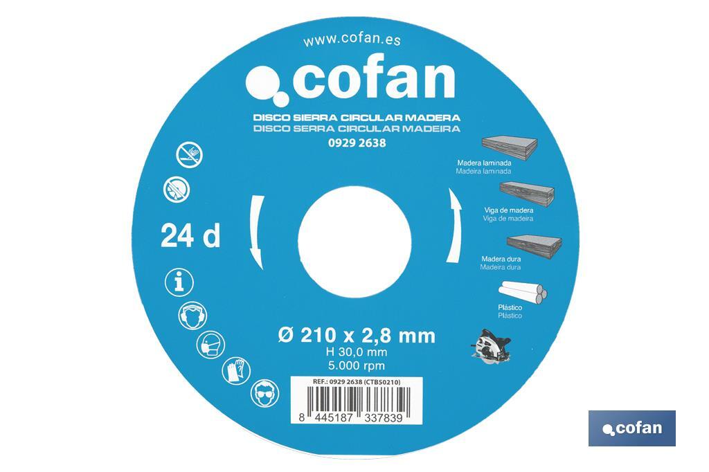 Hoja de sierra circular | Disco de corte para madera | Diferentes números de dientes | Amplia variedad de medidas - Cofan