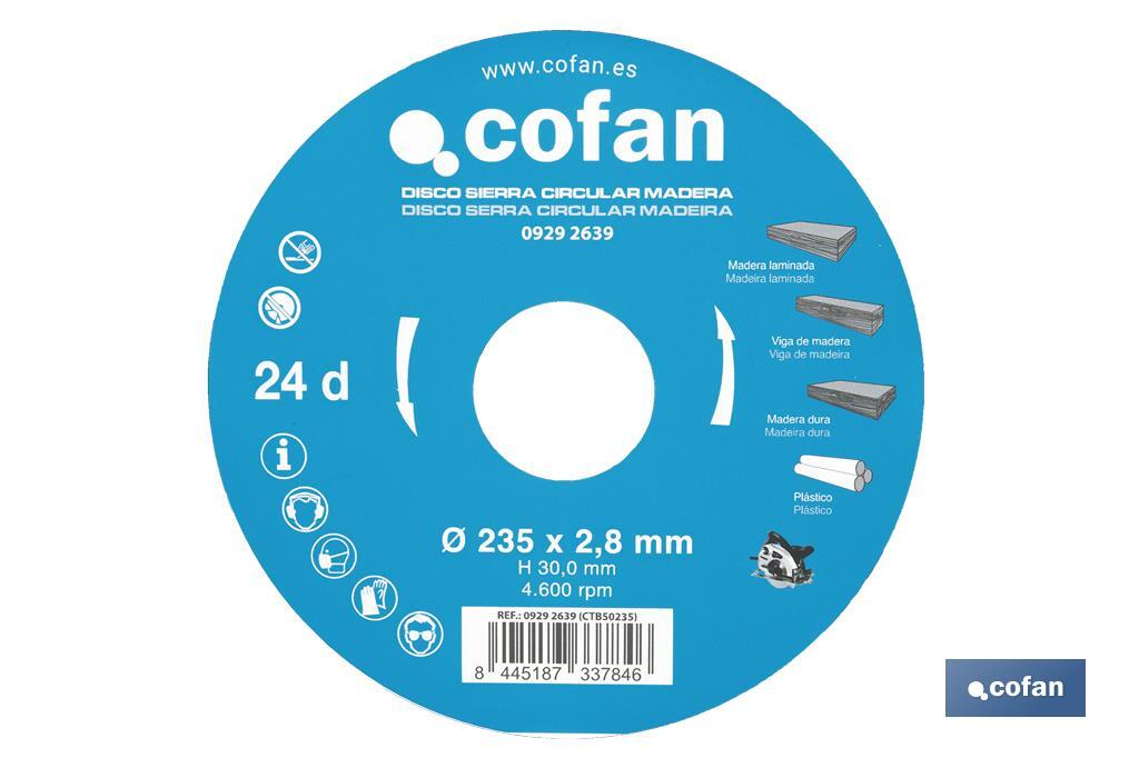 Hoja de sierra circular | Disco de corte para madera | Diferentes números de dientes | Amplia variedad de medidas - Cofan