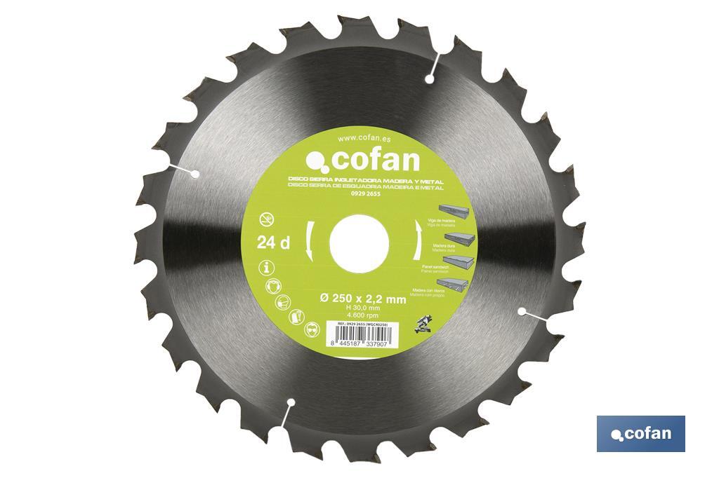 Mitre saw blade | Suitable for cutting wood and metal | Available in different teeth: 24, 28 and 32 | Available in different sizes - Cofan