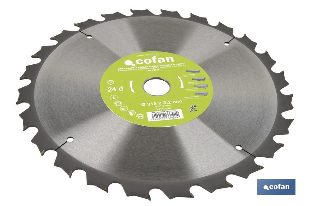 Mitre saw blade | Suitable for cutting wood and metal | Available in different teeth: 24, 28 and 32 | Available in different sizes - Cofan