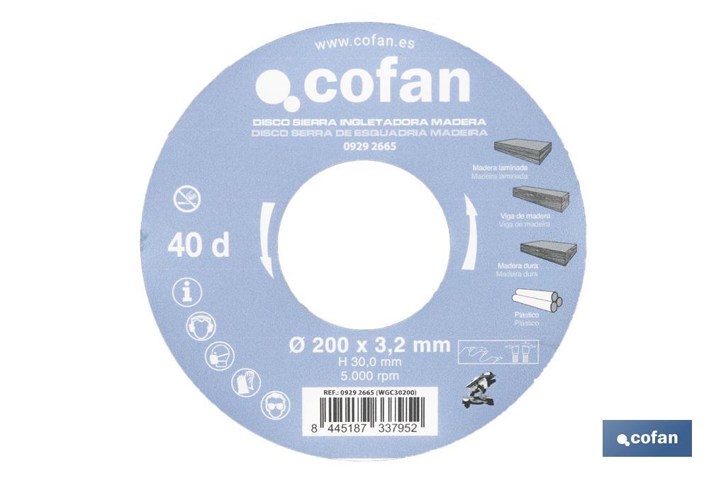 Hoja de sierra ingletadora | Disco de corte para madera | Variación de dientes | Diferentes medidas - Cofan