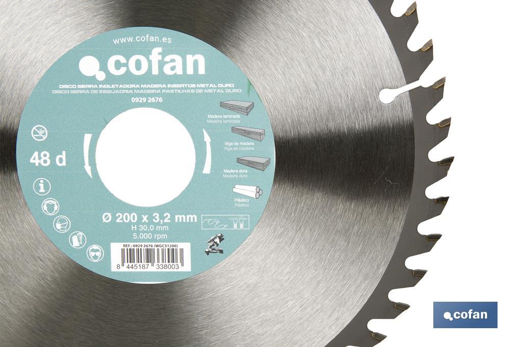 Mitre saw blade | Wood cutting disc with tips | Hard metal tipped saw blade | Available with different number of teeth and in various sizes - Cofan