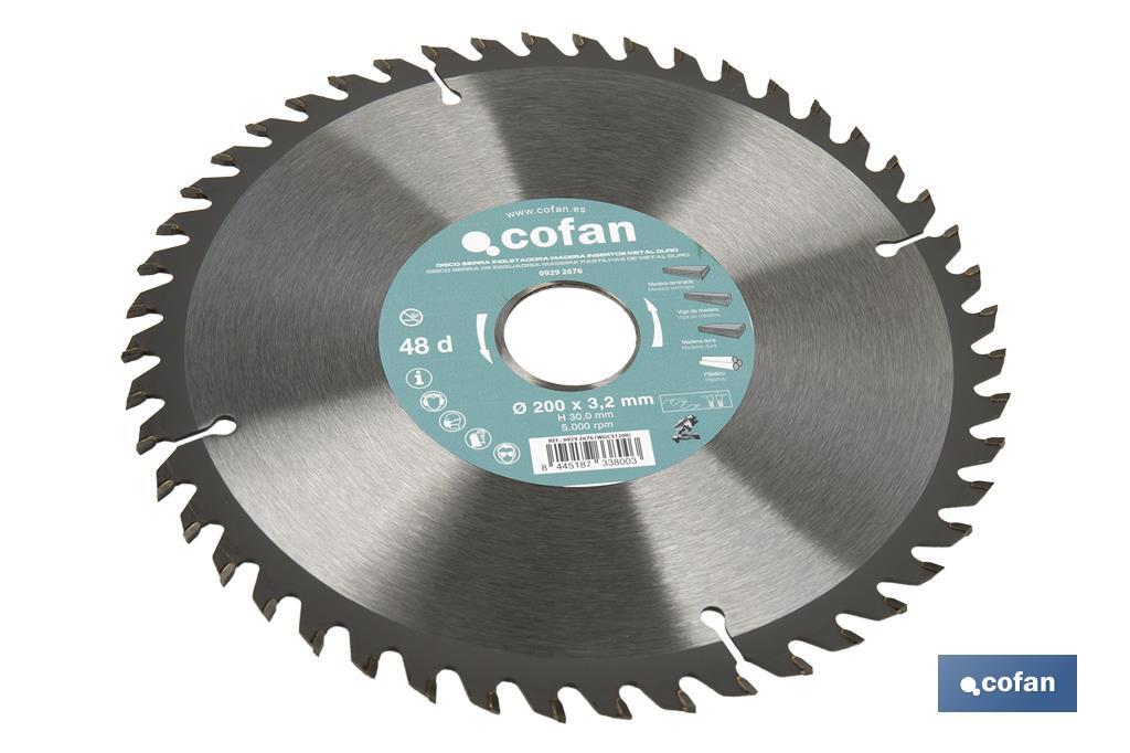 Lame de scie à onglet | Disque de coupe avec des incrustations pour bois | Incrustation de métal dur | Différents nombres de dents et plusieurs dimensions - Cofan