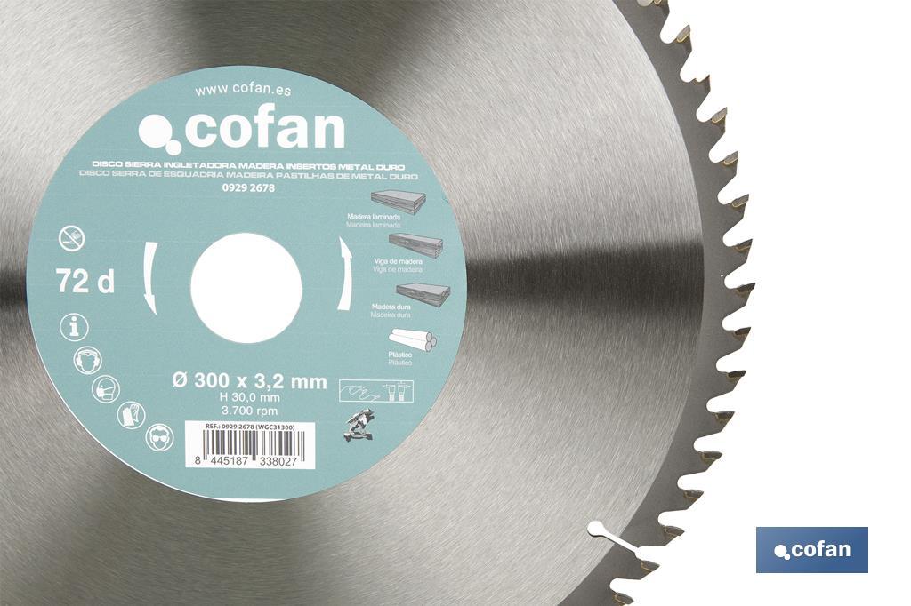 Mitre saw blade | Wood cutting disc with tips | Hard metal tipped saw blade | Available with different number of teeth and in various sizes - Cofan