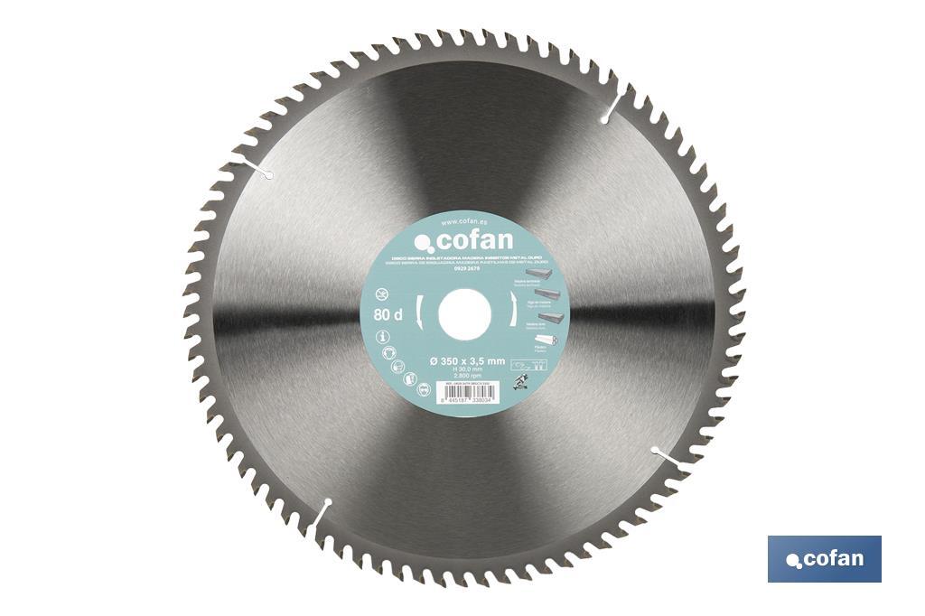 Lame de scie à onglet | Disque de coupe avec des incrustations pour bois | Incrustation de métal dur | Différents nombres de dents et plusieurs dimensions - Cofan