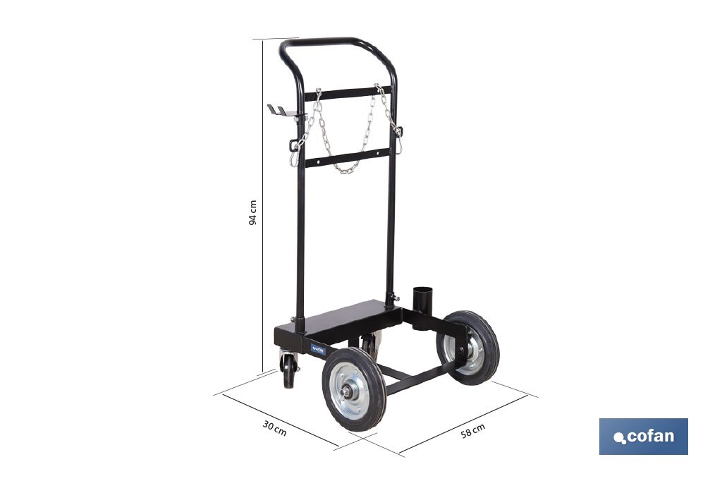 Carro portabidones de acero con ruedas antipinchazo | Cadena de seguridad | Alta resistencia y maniobrabilidad | Adecuado para bidones de 60 litros - Cofan