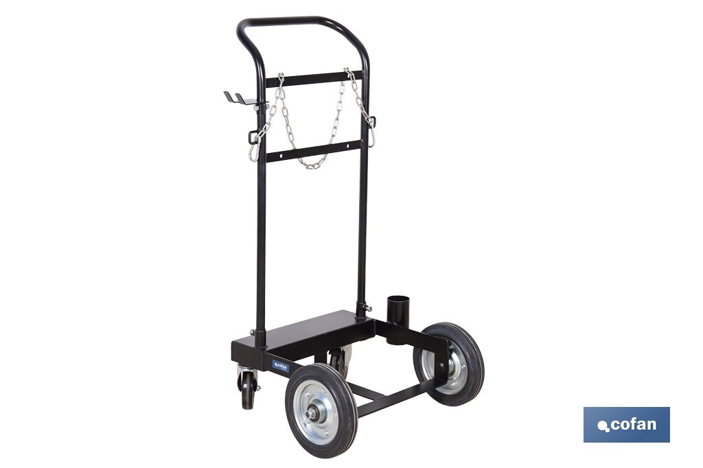 Carro portabidones de acero con ruedas antipinchazo | Cadena de seguridad | Alta resistencia y maniobrabilidad | Adecuado para bidones de 60 litros - Cofan