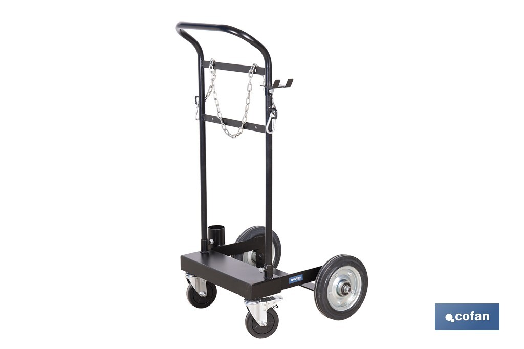Carro portabidones de acero con ruedas antipinchazo | Cadena de seguridad | Alta resistencia y maniobrabilidad | Adecuado para bidones de 60 litros - Cofan