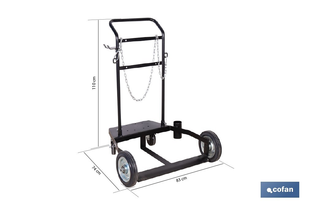 Carro portabidones de acero con ruedas antipinchazo | Cadena de seguridad | Alta resistencia y maniobrabilidad | Adecuado para bidones de 205 litros - Cofan