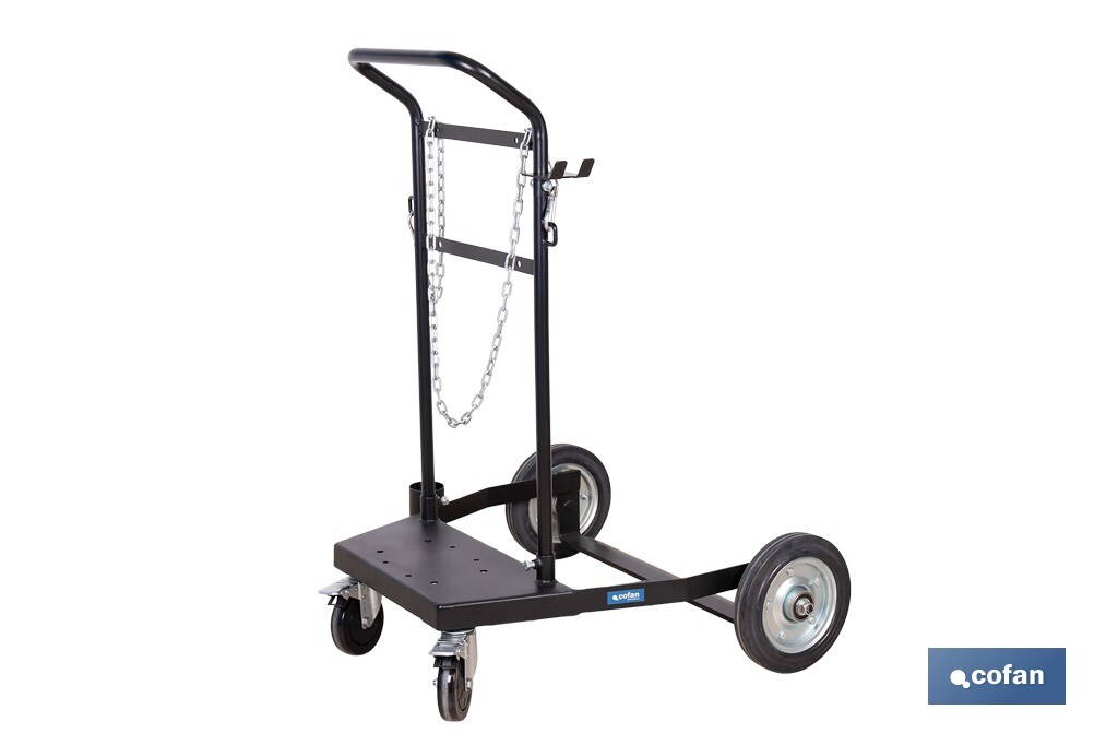Carro portabidones de acero con ruedas antipinchazo | Cadena de seguridad | Alta resistencia y maniobrabilidad | Adecuado para bidones de 205 litros - Cofan