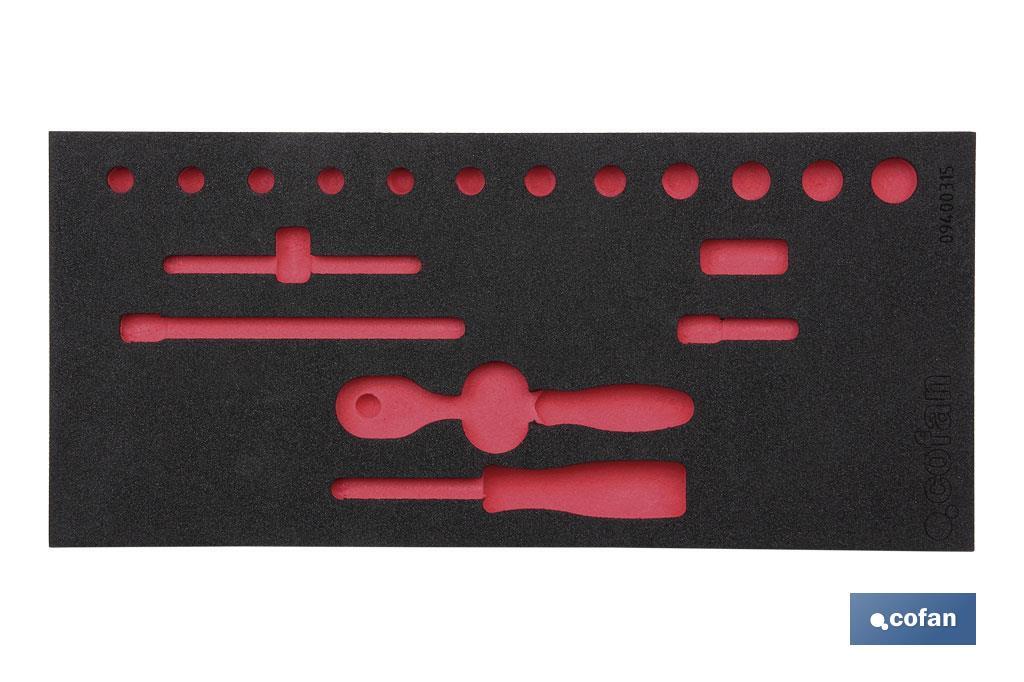 Separador de espuma| Para 1/3 cajón del carro de herramientas cofan | Para carracas y vasos de 1/4" - Cofan