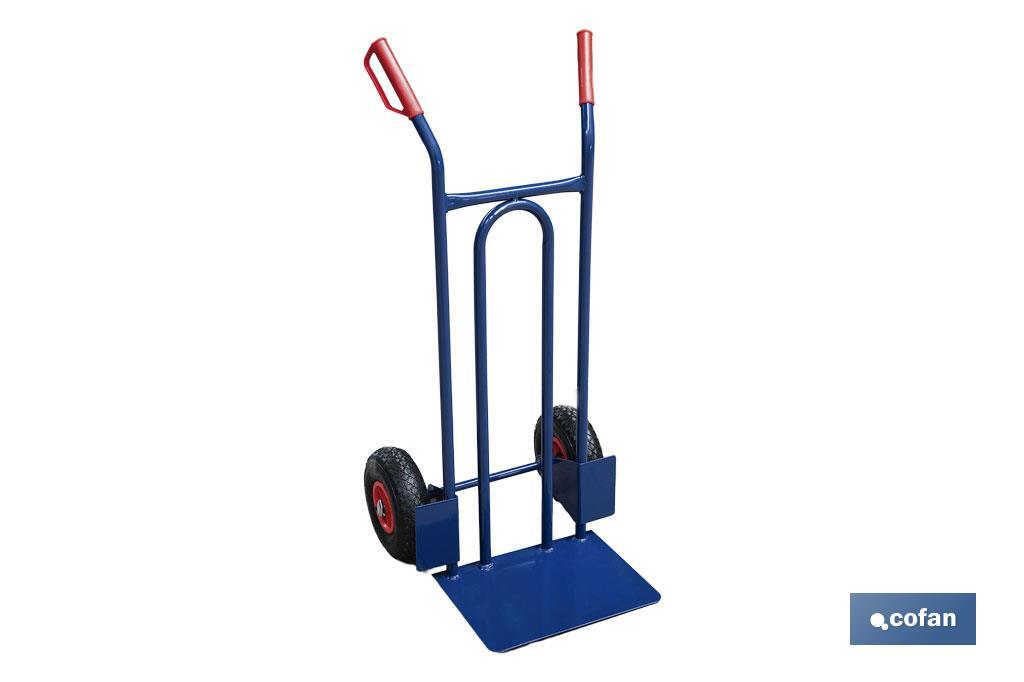 Chariot d’entrepôt avec pelle fixe et roues pneumatiques | Avec roues pneumatiques | Dimensions : 1100 x 520 x 480 mm - Cofan