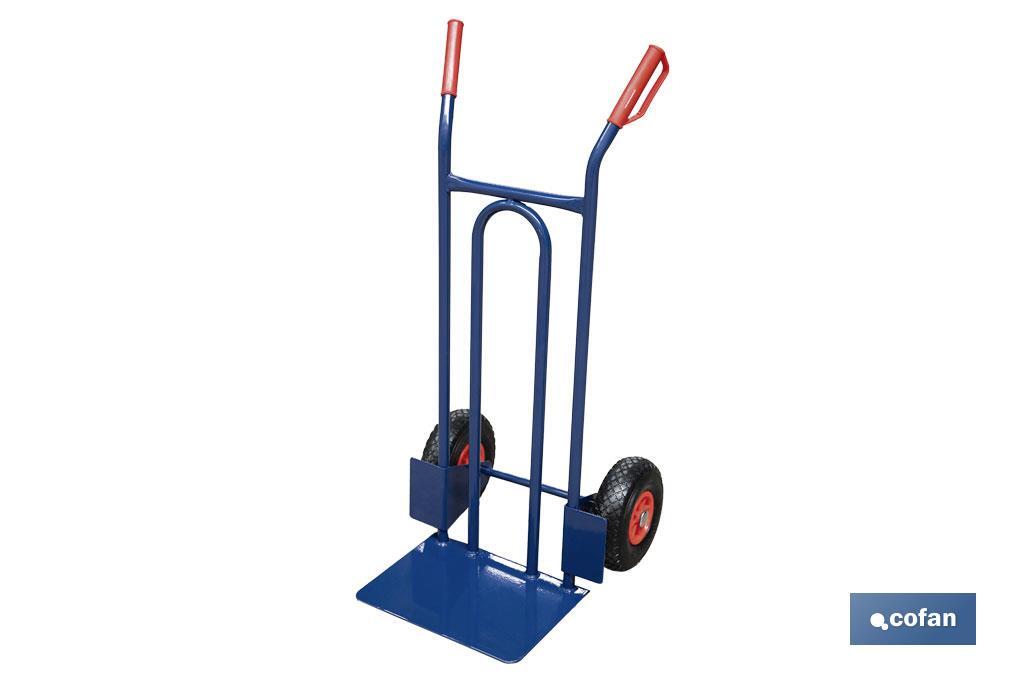 Chariot d’entrepôt avec pelle fixe et roues pneumatiques | Avec roues pneumatiques | Dimensions : 1100 x 520 x 480 mm - Cofan