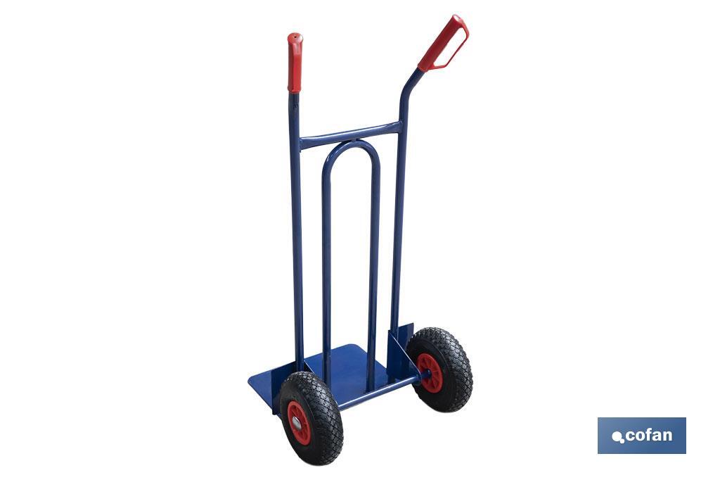 Chariot d’entrepôt avec pelle fixe et roues pneumatiques | Avec roues pneumatiques | Dimensions : 1100 x 520 x 480 mm - Cofan