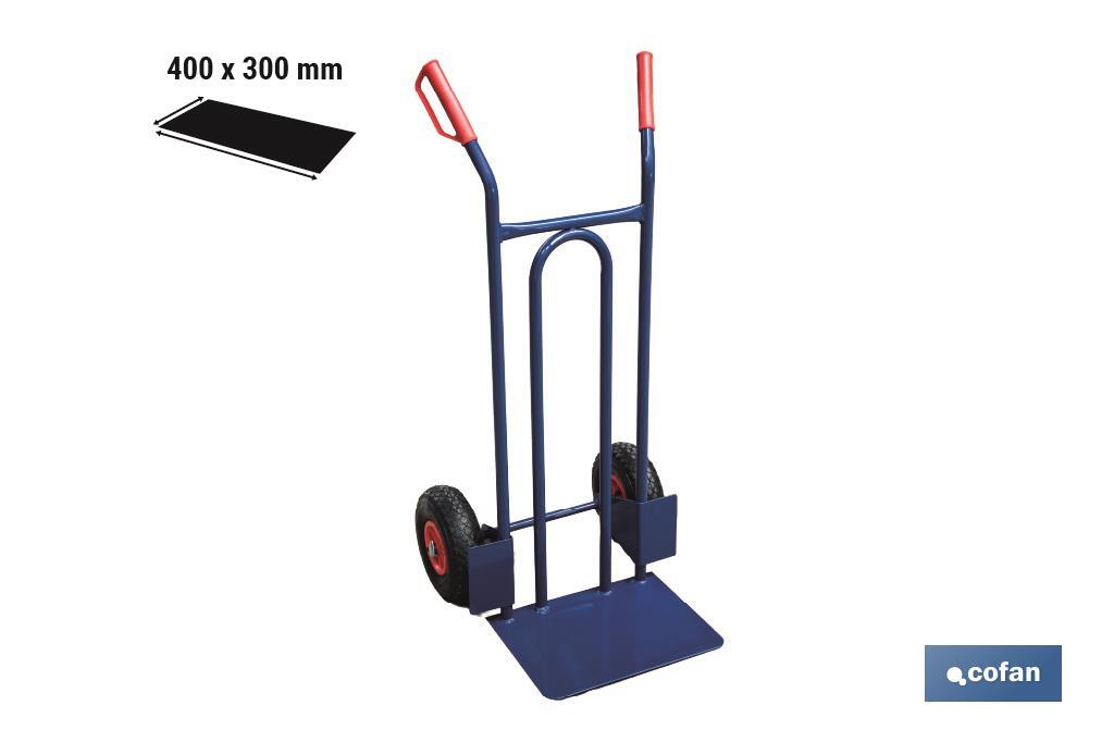Chariot d’entrepôt avec pelle fixe et roues pneumatiques | Avec roues pneumatiques | Dimensions : 1100 x 520 x 480 mm - Cofan