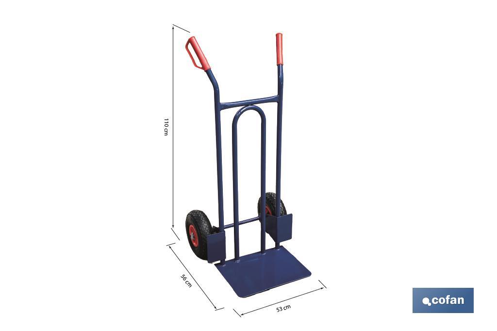 Chariot d’entrepôt avec pelle fixe et roues pneumatiques | Avec roues pneumatiques | Dimensions : 1100 x 520 x 480 mm - Cofan