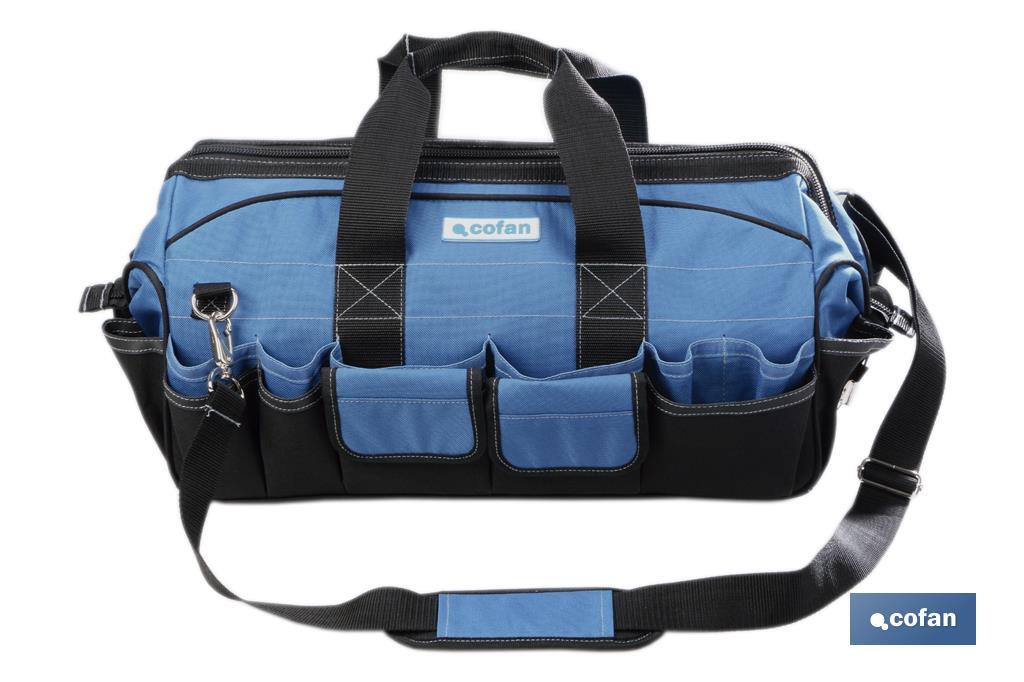 Tool bag with zip fastening and adjustable shoulder strap | 28 external pockets and 14 multipurpose pockets  - Cofan