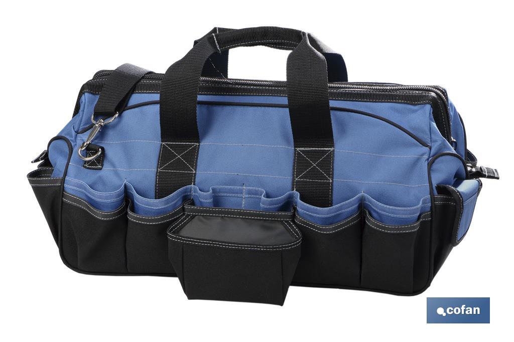 Tool bag with zip fastening and adjustable shoulder strap | 28 external pockets and 14 multipurpose pockets  - Cofan