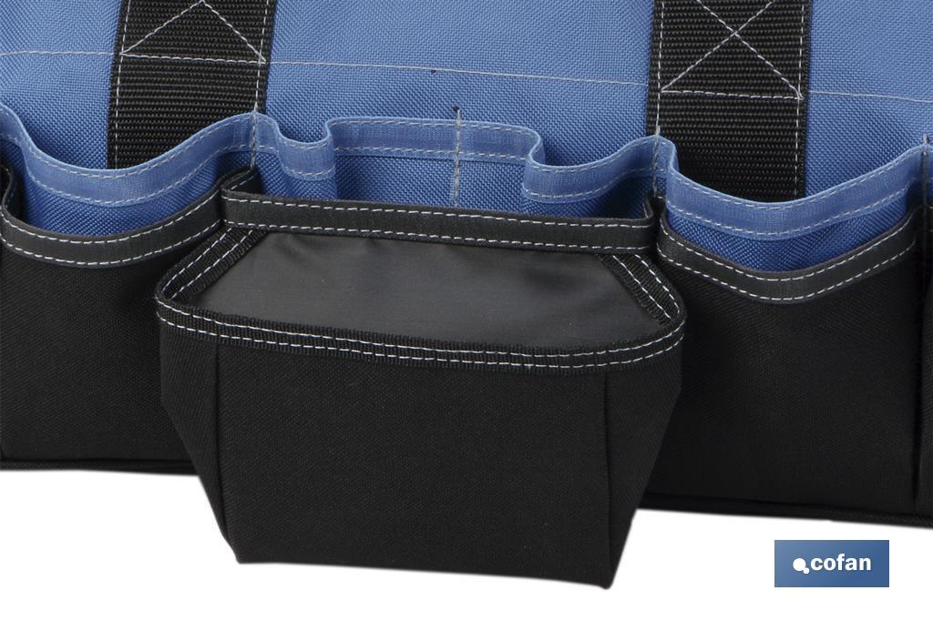 Tool bag with zip fastening and adjustable shoulder strap | 28 external pockets and 14 multipurpose pockets  - Cofan