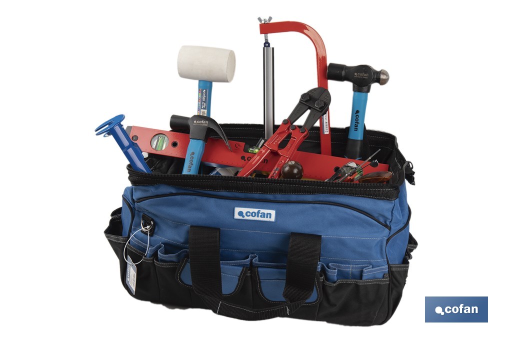 Sac porte-outils avec fermeture éclair et courroie réglable | 28 poches extérieures et 14 poches multi-usages  - Cofan