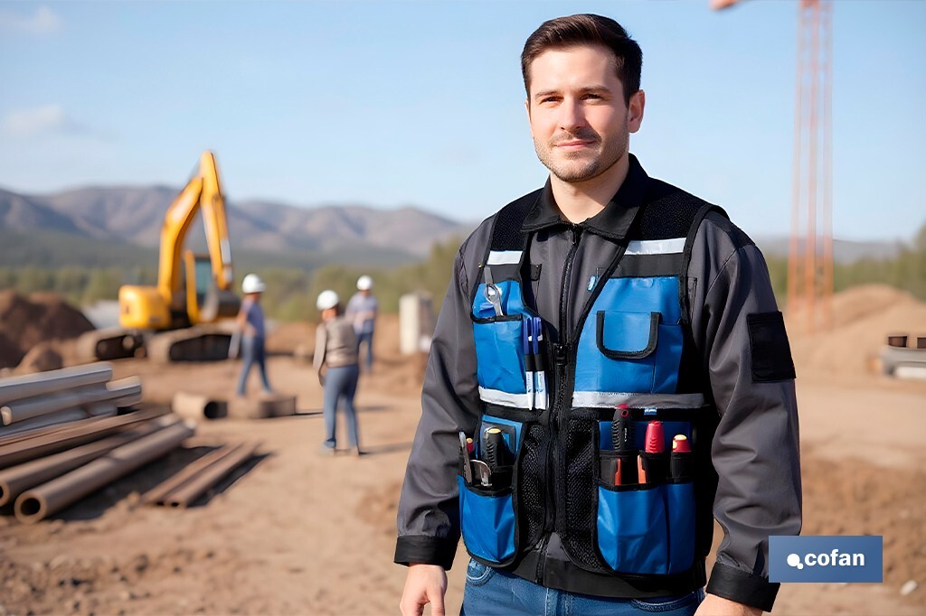 Multi pocket adjustable tool vest with reflective strips - Cofan