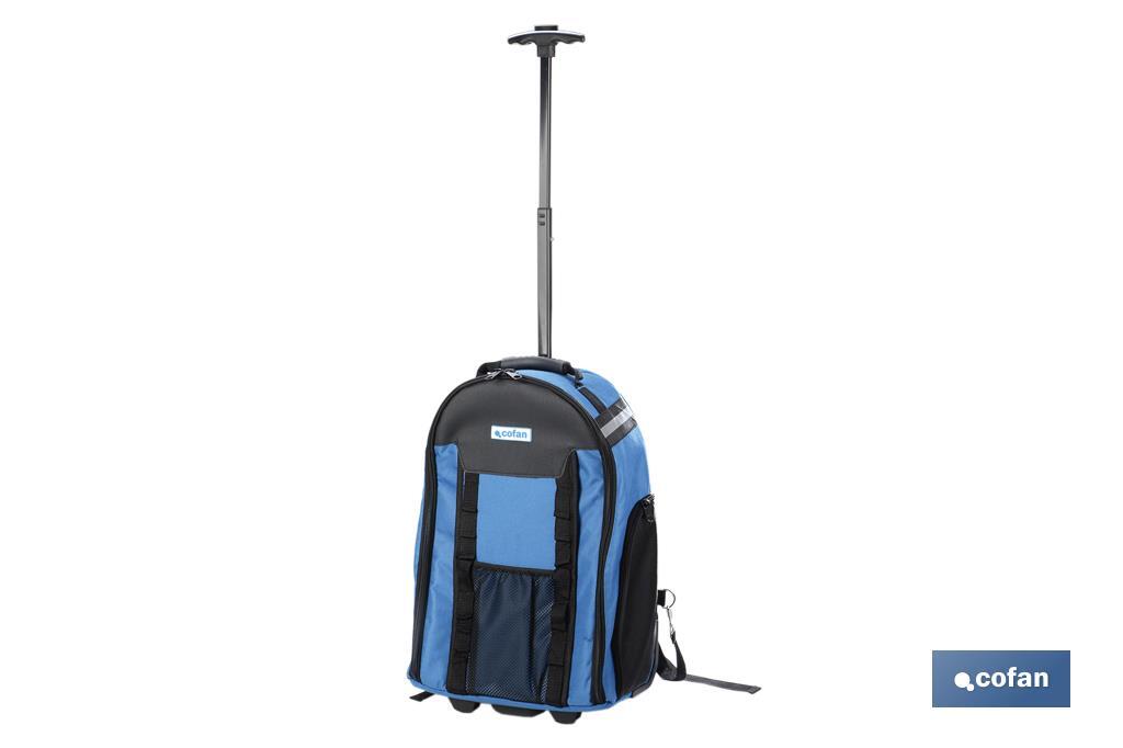 Tool backpack on wheels with multiple pockets and extensible handle | Maximum load weight of 20kg | Size: 35 x 20 x 50cm - Cofan
