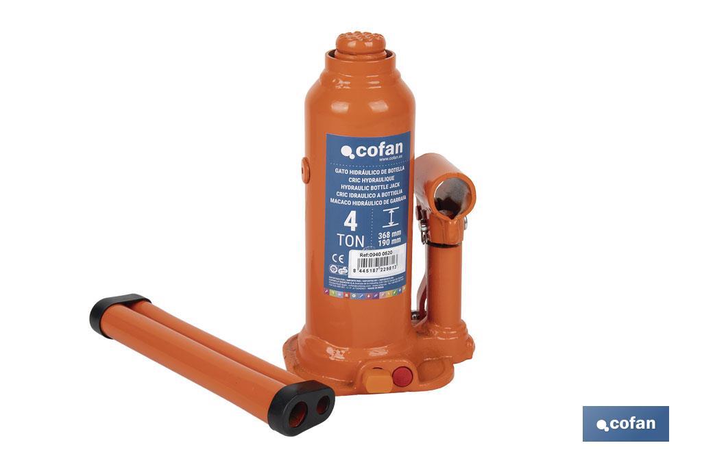 Hydraulic bottle jack | Maximum capacity of 4, 12 and 20 tonnes | High-quality and resistant steel - Cofan