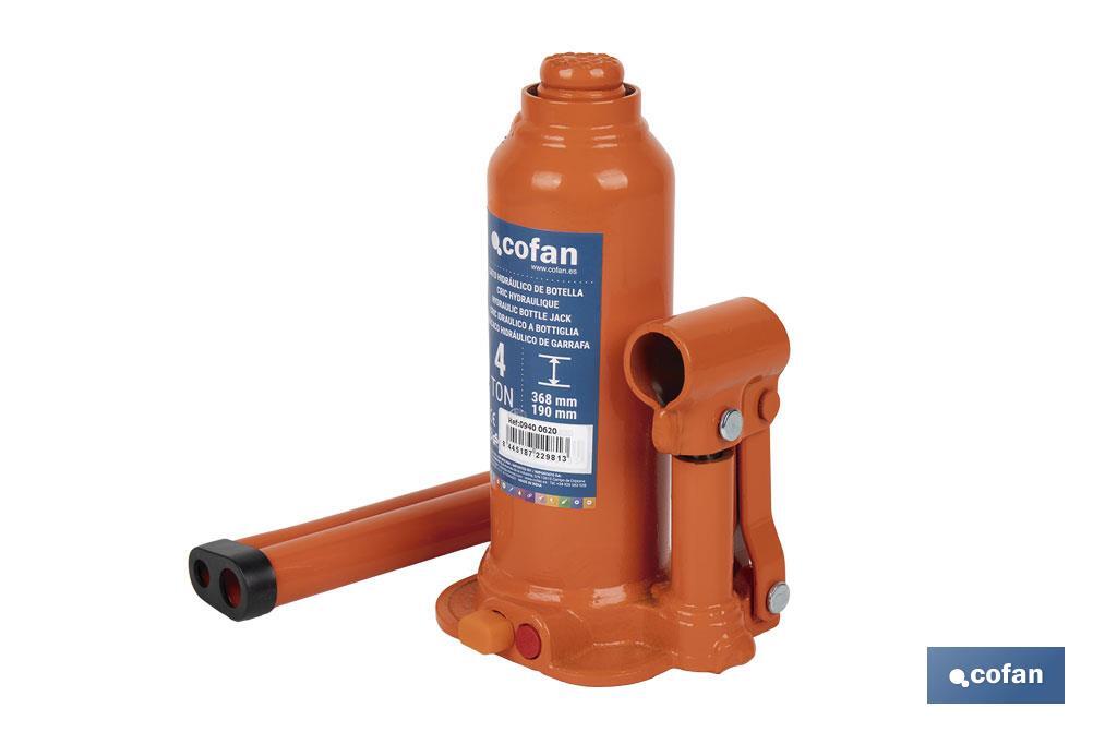 Hydraulic bottle jack | Maximum capacity of 4, 12 and 20 tonnes | High-quality and resistant steel - Cofan
