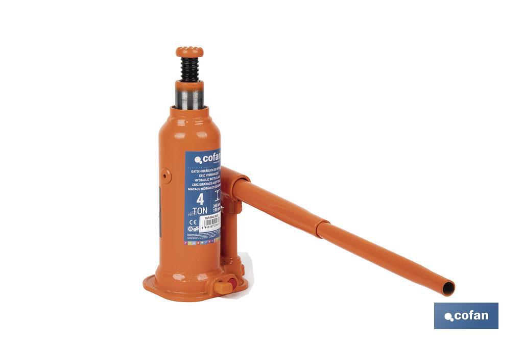 Hydraulic bottle jack | Maximum capacity of 4, 12 and 20 tonnes | High-quality and resistant steel - Cofan