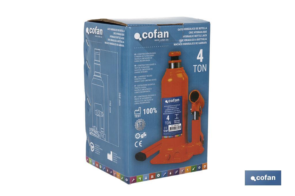Hydraulic bottle jack | Maximum capacity of 4, 12 and 20 tonnes | High-quality and resistant steel - Cofan