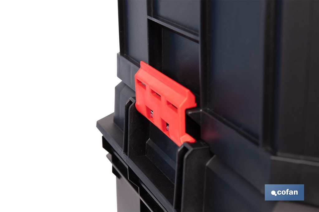 Set modular con 3 cajas de herramientas | Con ruedas, asa telescópica, módulos apilables | Medidas: 53 x 35,5 x 82,5 cm - Cofan