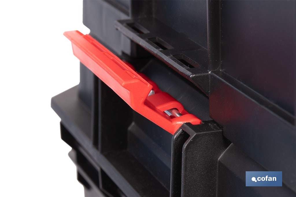 Set modular con 3 cajas de herramientas | Con ruedas, asa telescópica, módulos apilables | Medidas: 53 x 35,5 x 82,5 cm - Cofan