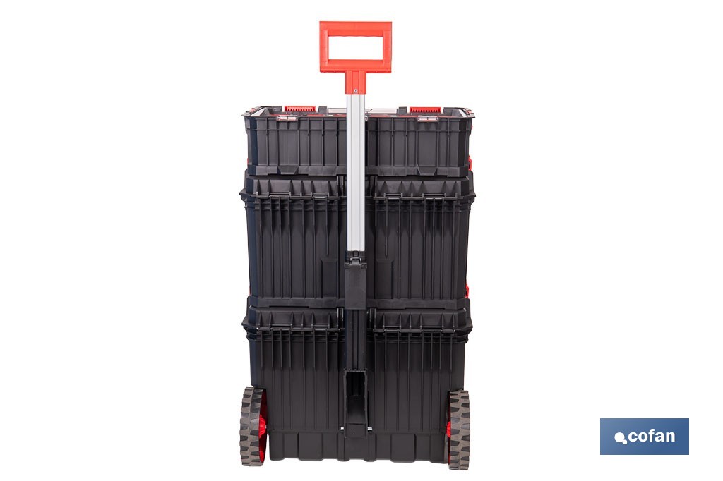 Set modular con 3 cajas de herramientas | Con ruedas, asa telescópica, módulos apilables | Medidas: 53 x 35,5 x 82,5 cm - Cofan