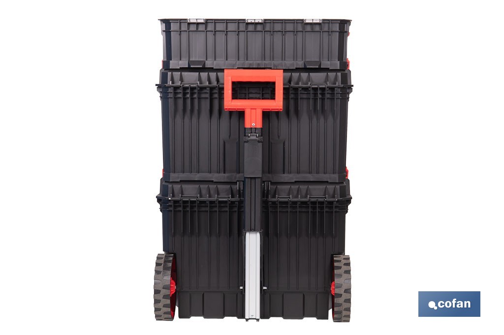 Set modular con 3 cajas de herramientas | Con ruedas, asa telescópica, módulos apilables | Medidas: 53 x 35,5 x 82,5 cm - Cofan