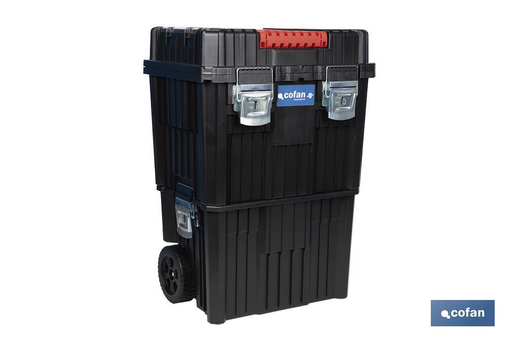 Compact tool box trolley with 2 drawers | Double handle and wheels | Size: 45 x 36 x 64cm - Cofan