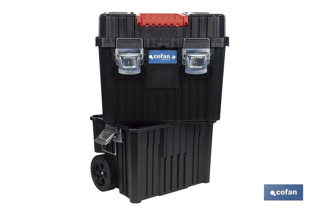 Compact tool box trolley with 2 drawers | Double handle and wheels | Size: 45 x 36 x 64cm - Cofan