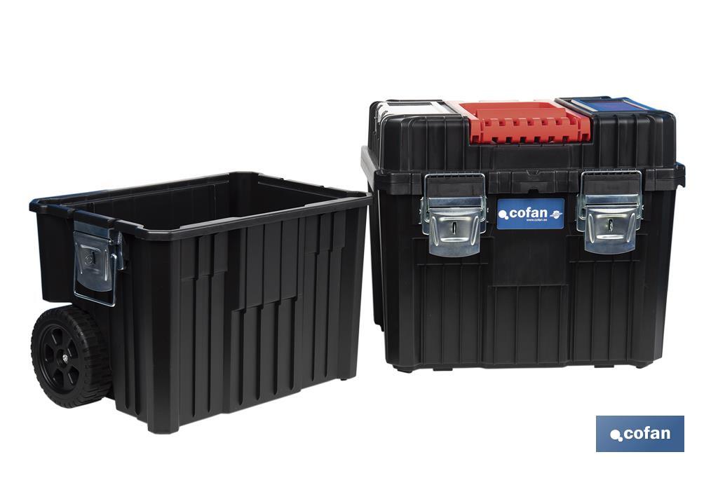 Compact tool box trolley with 2 drawers | Double handle and wheels | Size: 45 x 36 x 64cm - Cofan