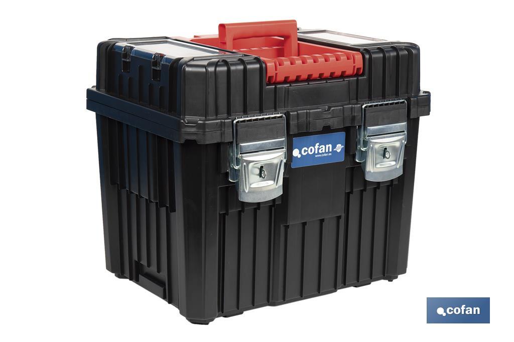 Compact tool box trolley with 2 drawers | Double handle and wheels | Size: 45 x 36 x 64cm - Cofan