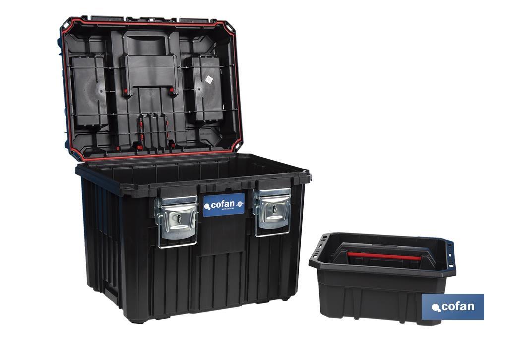 Compact tool box trolley with 2 drawers | Double handle and wheels | Size: 45 x 36 x 64cm - Cofan