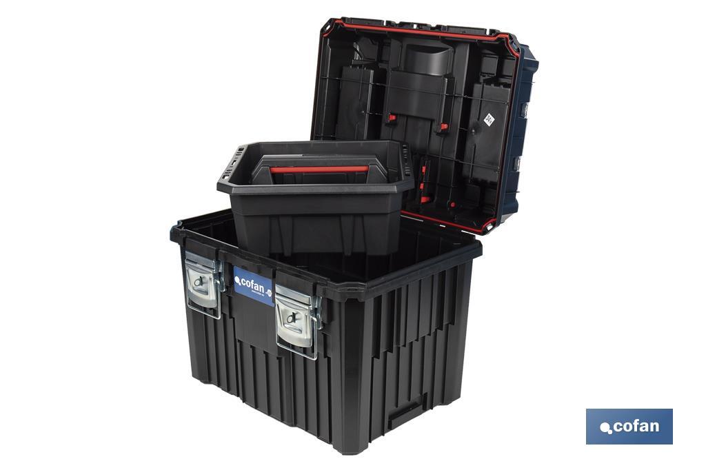 Compact tool box trolley with 2 drawers | Double handle and wheels | Size: 45 x 36 x 64cm - Cofan