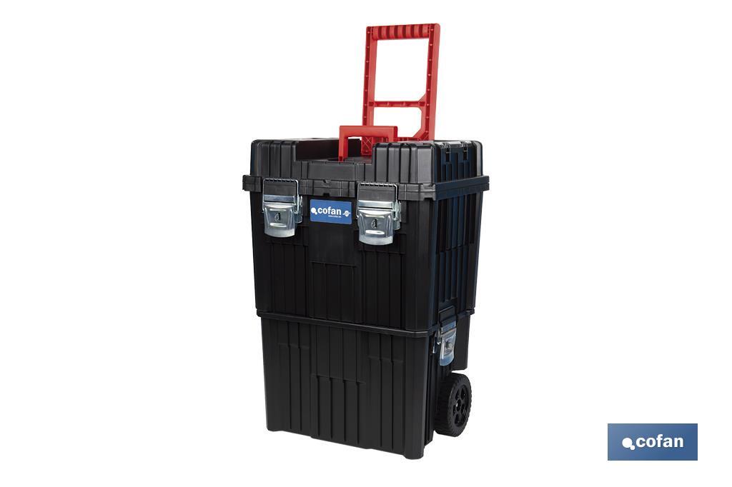 Compact tool box trolley with 2 drawers | Double handle and wheels | Size: 45 x 36 x 64cm - Cofan