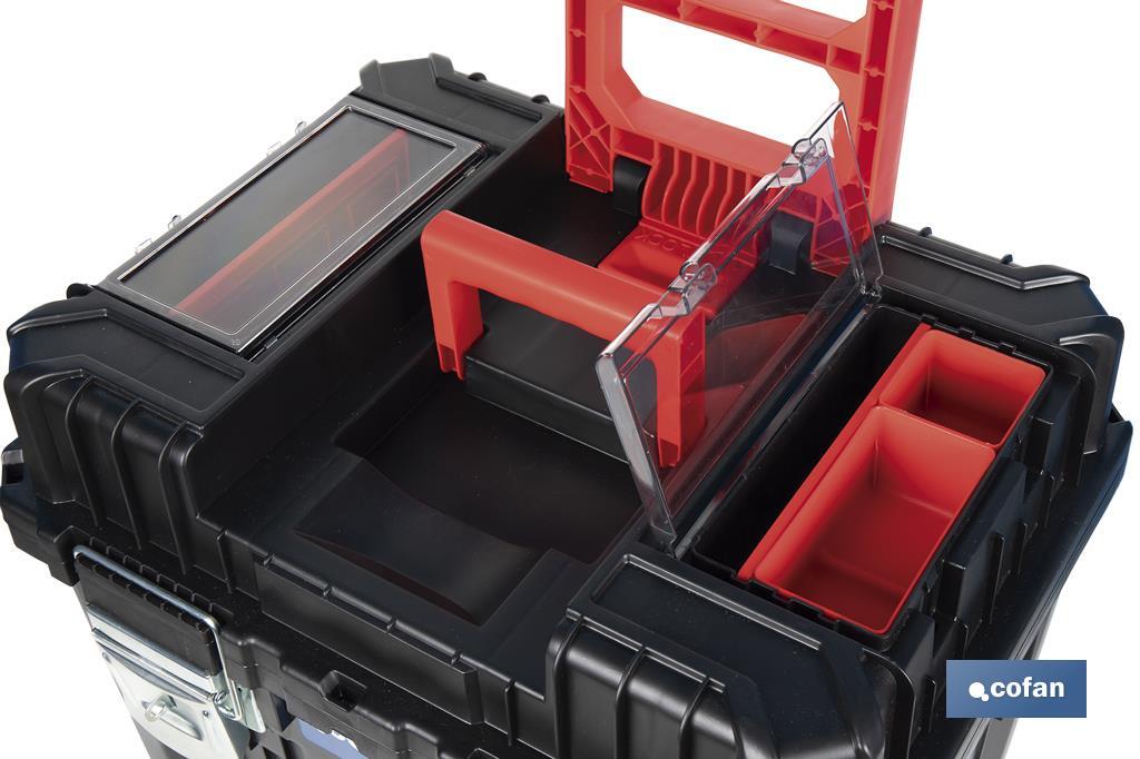 Compact tool box trolley with 2 drawers | Double handle and wheels | Size: 45 x 36 x 64cm - Cofan